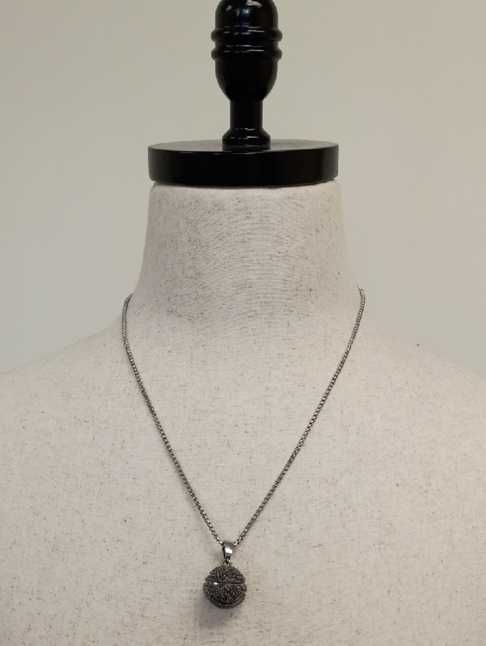 Silver Tone Pave Ball Pendant Necklace Chain Minimalist Layering Jewelry